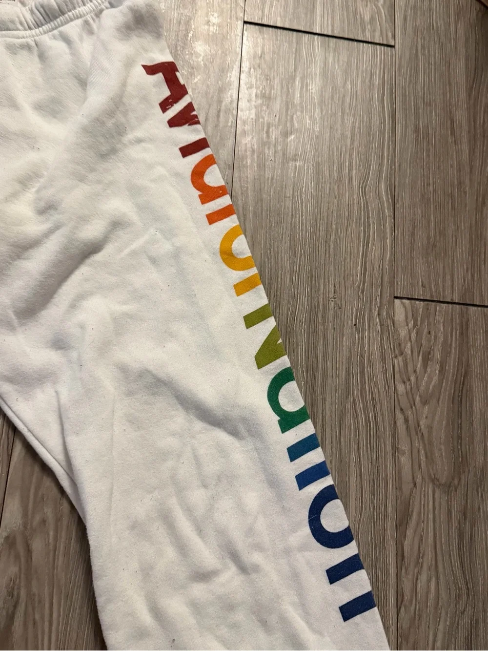 S Aviator Nation White Rainbow Logo Sweatpants
